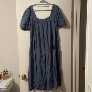 Blue Puffy Sleeve Maxi Dress